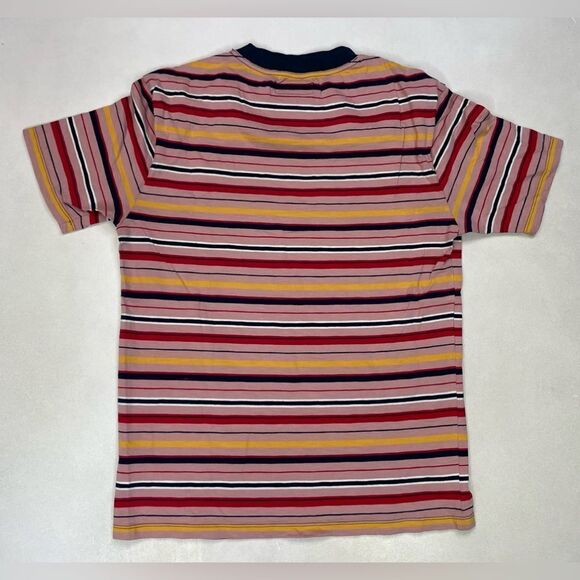Guess Stripes Logo Embroidered T-shirt Men XS Oversized Pink Multicolor - Picture 3 of 5